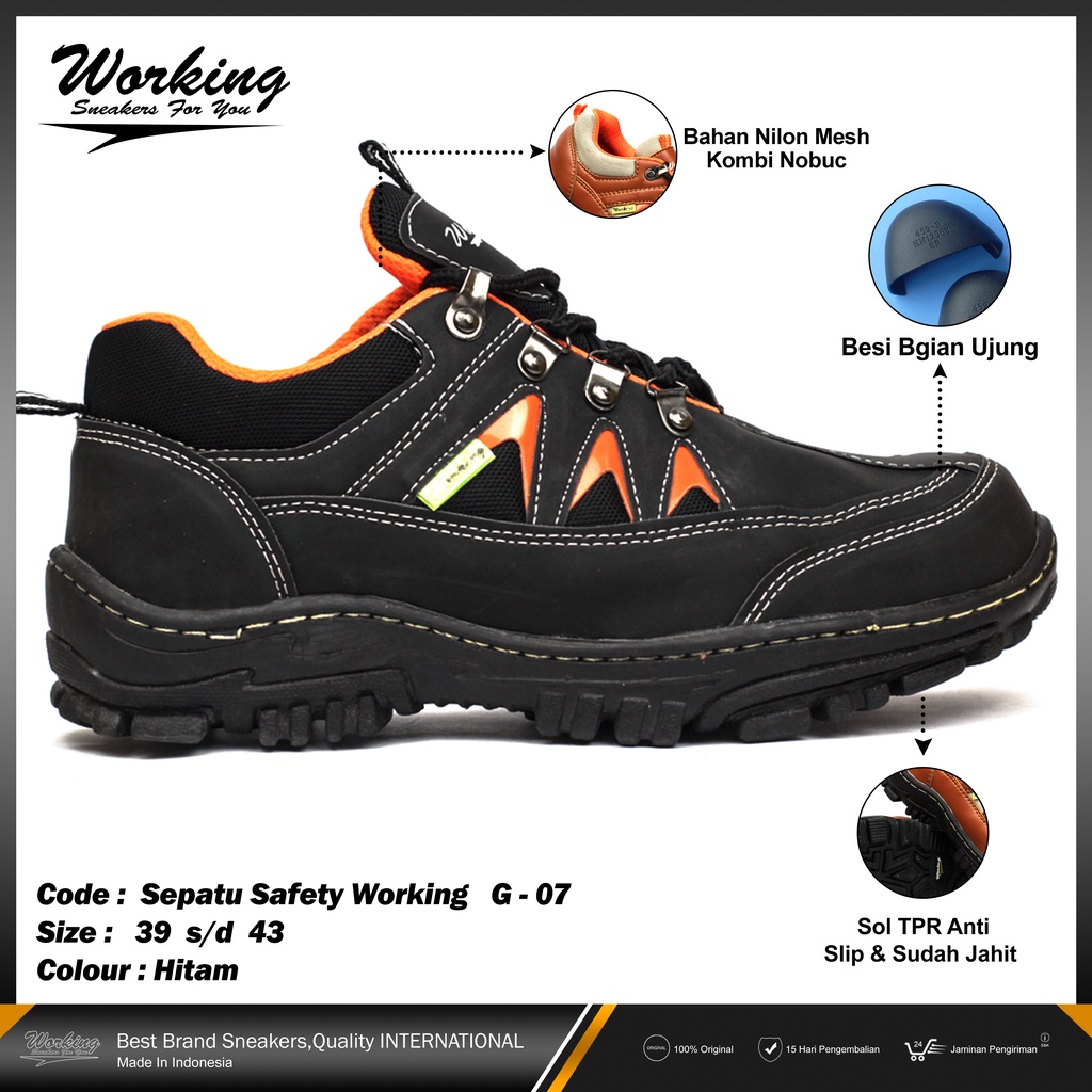 Working Sneakers For You Sepatu Pria Safety Ujung Besi G-07 Sol Karet Original 100%