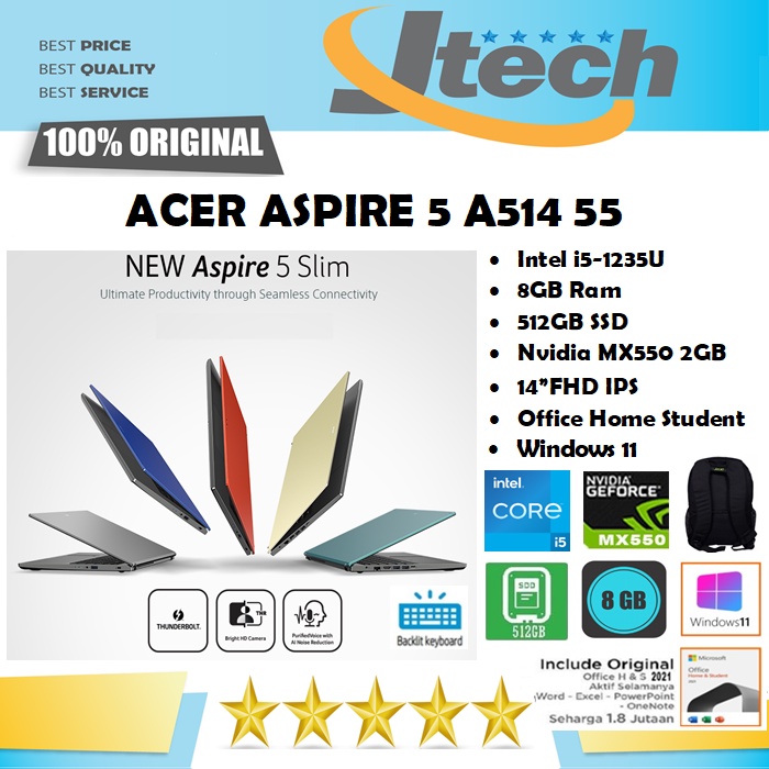 ACER ASPIRE 5 A514-55G - i5-1235U - 16GB - 512GB SSD - MX550 2GB  - 14&quot;FHD IPS - WIN11 - OFFICE HOME STUDENT