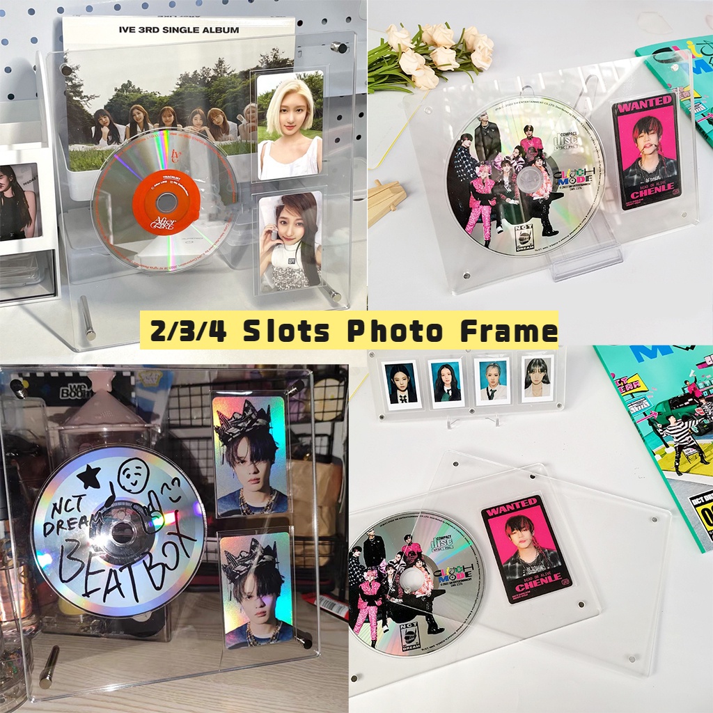 2per3/4slot Akrilik Magnetik CD &amp; Kartu Bingkai Foto Idol Album Discs 3inch Kpop Photocard Holder Bening Desktop Display Penyimpanan Kartu Foto Frame Alat Tulis