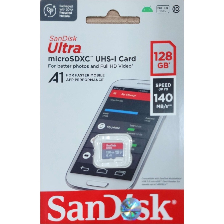 SanDisk Ultra A1 MicroSD / Micro SD Card 128Gb 140MBps Class 10