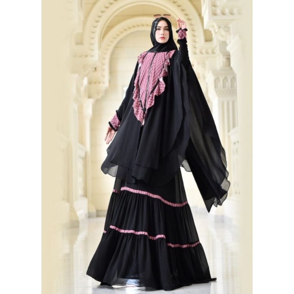 VAZZANIA SYARI BY SYALMADINA HIJAB GAMIS MOTIF PRINTING ORI BRENDED