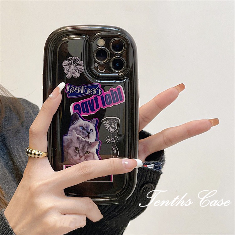 Kompatibel Untuk IPhone14 13 12 11 Pro Max8 7 6 6s Plus X Xr Xs Max SE 2020 Phone Case Hitam Gaya Senior Motif Kucing Lucu Sarung Pelindung Lembut