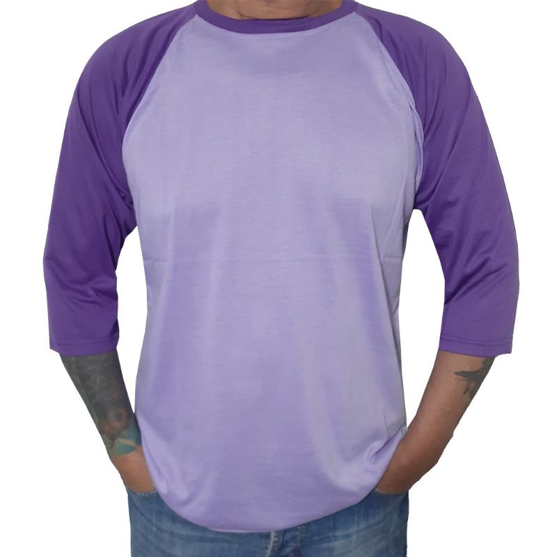 kaos raglan pria wanita 3/4 - ungu muda tangan ungu tua