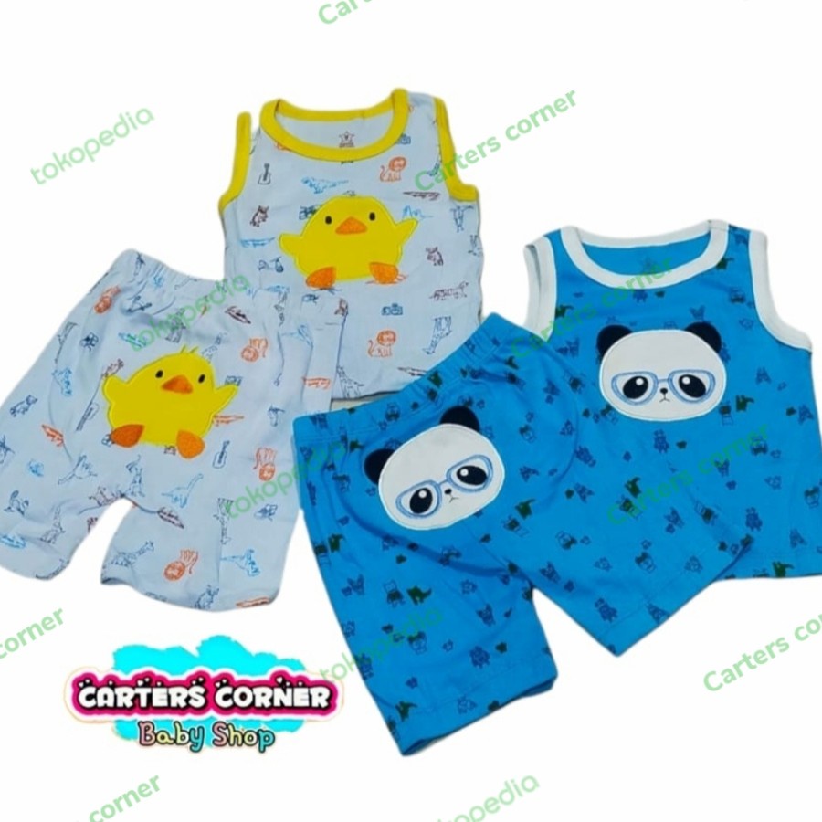 BLUEFLY SIZE 3- 24 M ISI 2 SET SETELAN BAJU BAYI TANGAN PENDEK + CELANA PENDEK/ 2 SET SETELAN BAJU BAYI TANGAN KUTUNG + CELANA PENDEK BLUEFLY SETELAN OBLONG SINGLET KUTUNG
