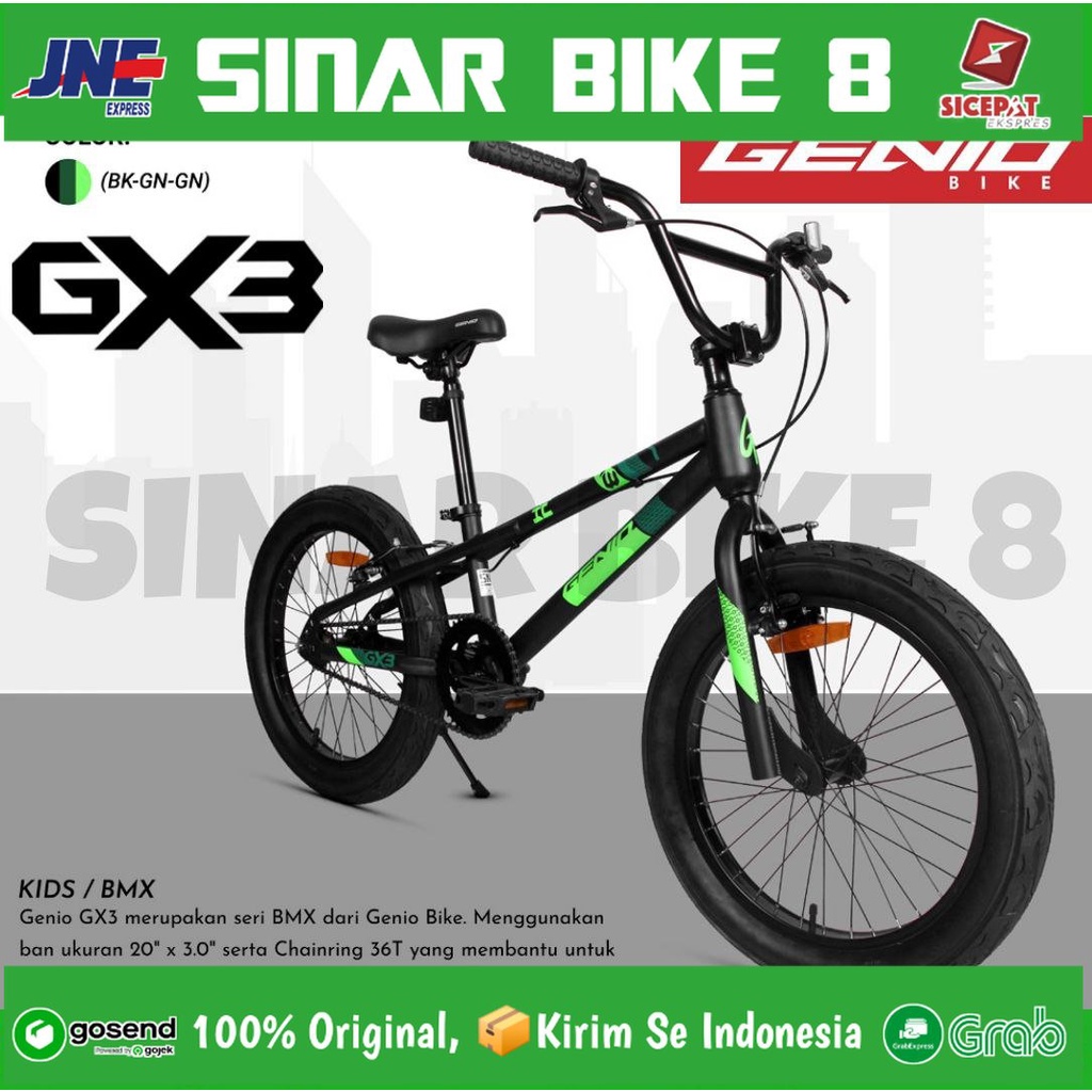 Sepeda Anak Laki Laki Ukuran 20 Inch BMX GENIO GX 3 Ban 3.0