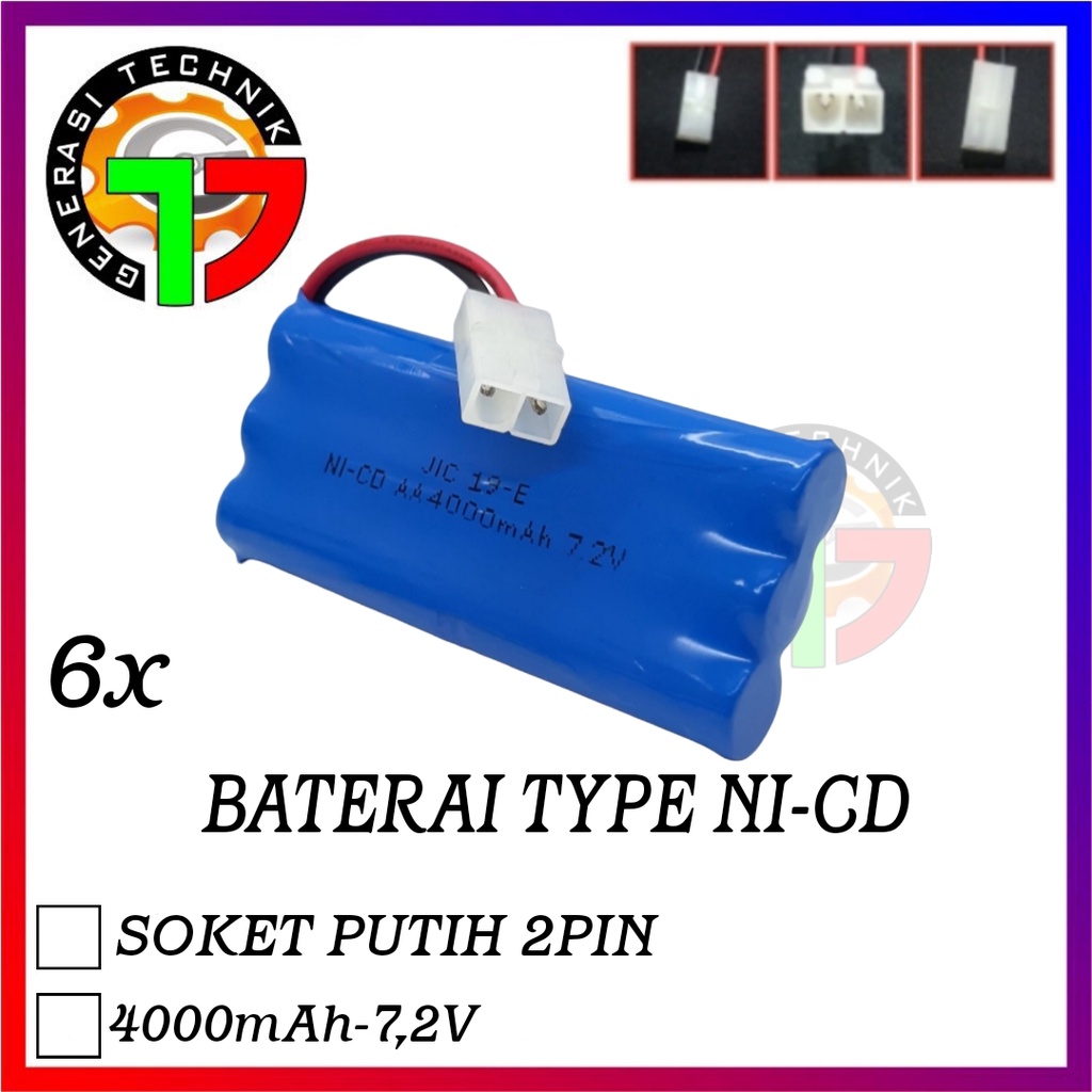Baterai RC Mainan Mobil Remot 6x AA NI-CD 7.2volt - 4000mAh Socket Putih Model Susun
