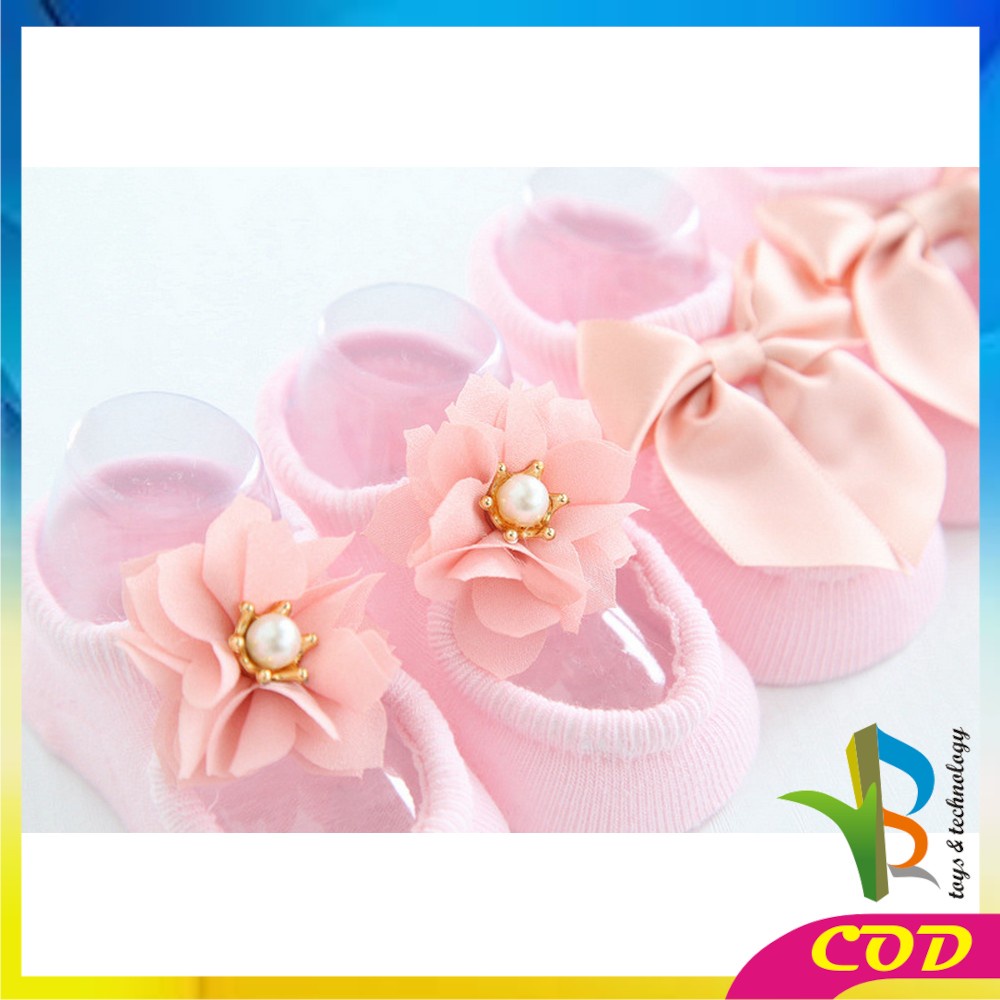 RB-P212 Kaos Kaki Pendek Bayi Cewek 3IN1 Motif Renda Bunga Pita Korean Style / Baby Sock Anak Perempuan Lucu Dapat 3 Pasang / Kaus Kaki Bahan Katun