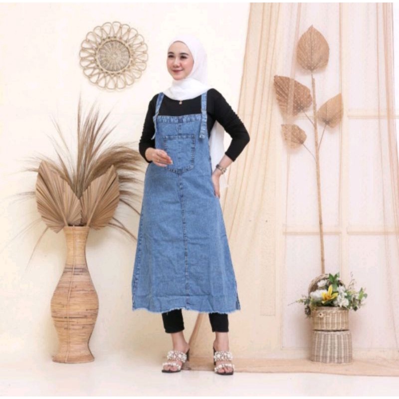 over all jeans // baju kodok // jeans kodok // rok jeans