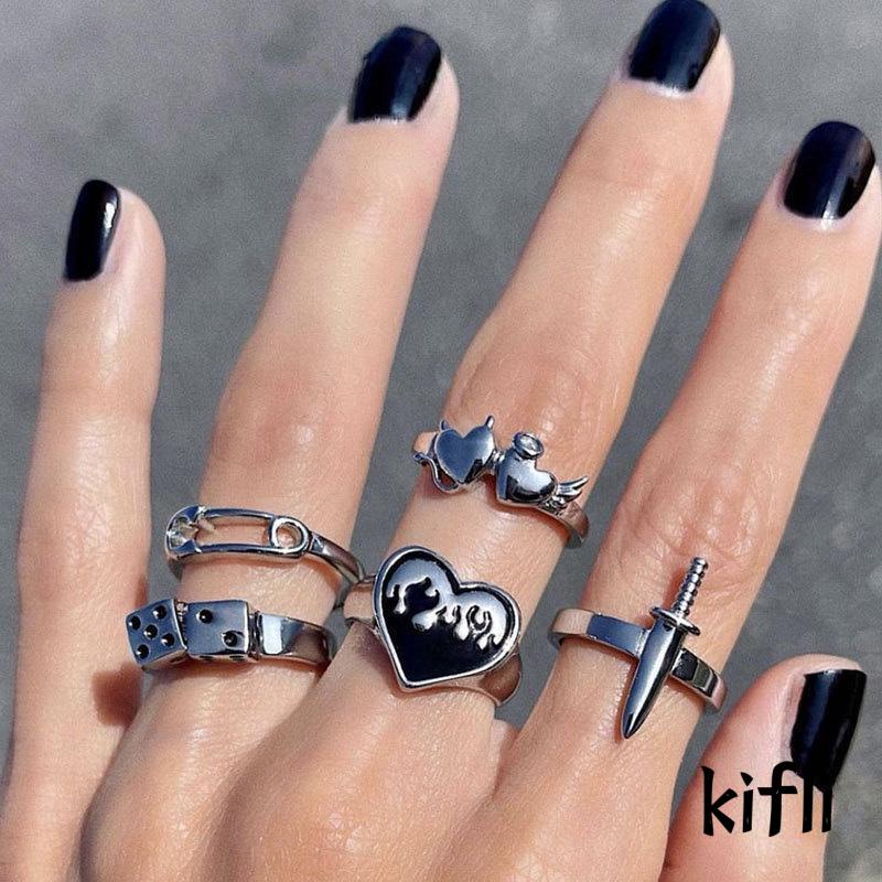 [KD]5pcs/Set Paper Clip Ring Antique Silver Vintage Ring