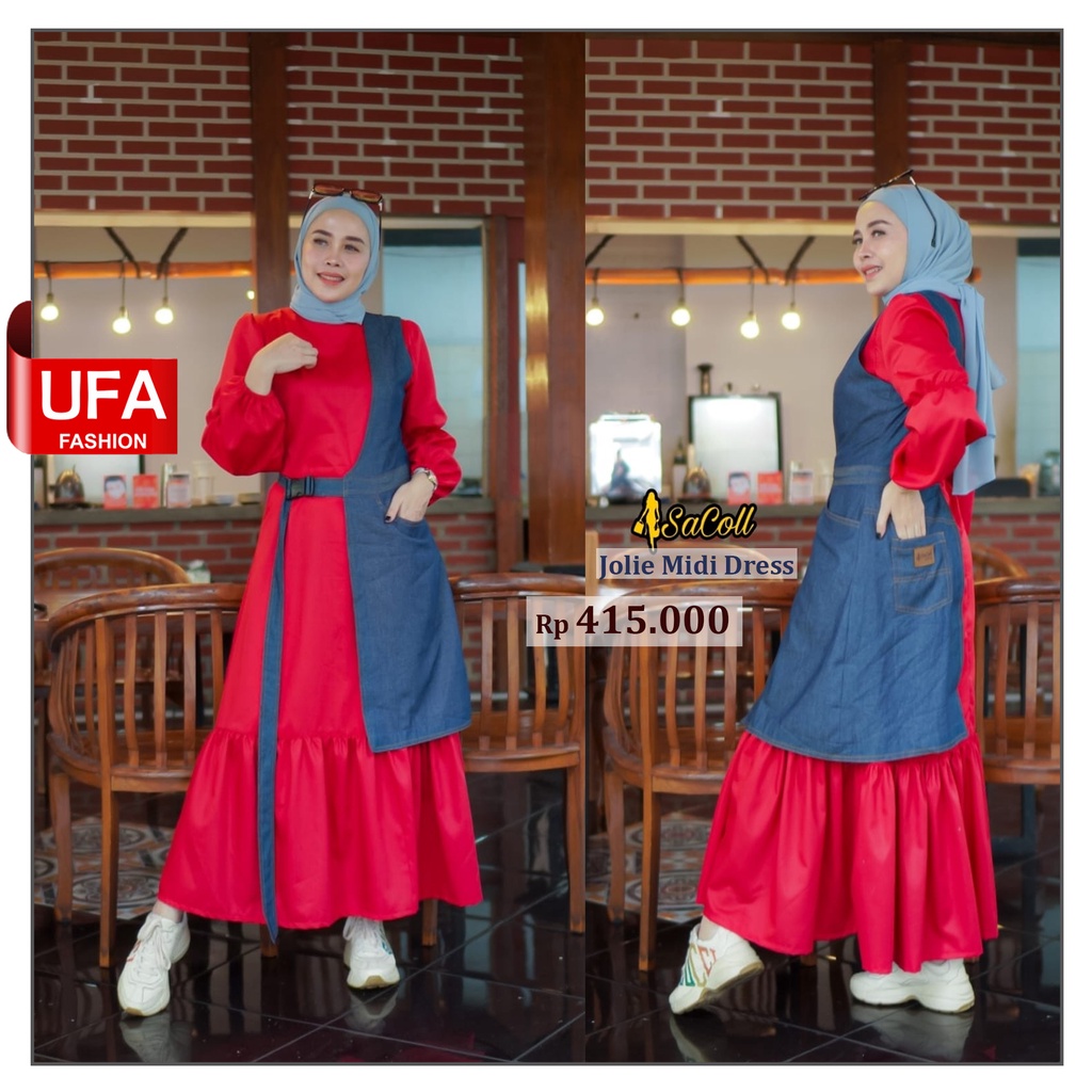 [UFA fashion] SACOLL Jolie Midi Dress Katun mix Denim