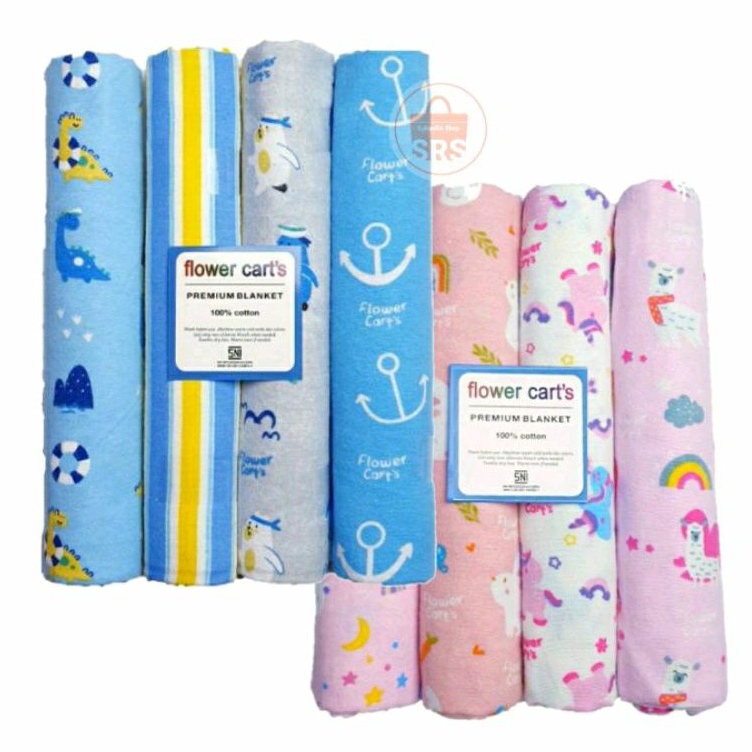 1 Pack isi 4 Bedong Bayi Jumbo Flower Cart's Premium 102 x76 Cm Bedong Planel Lembut Bedong Selimut Flanel Bayi