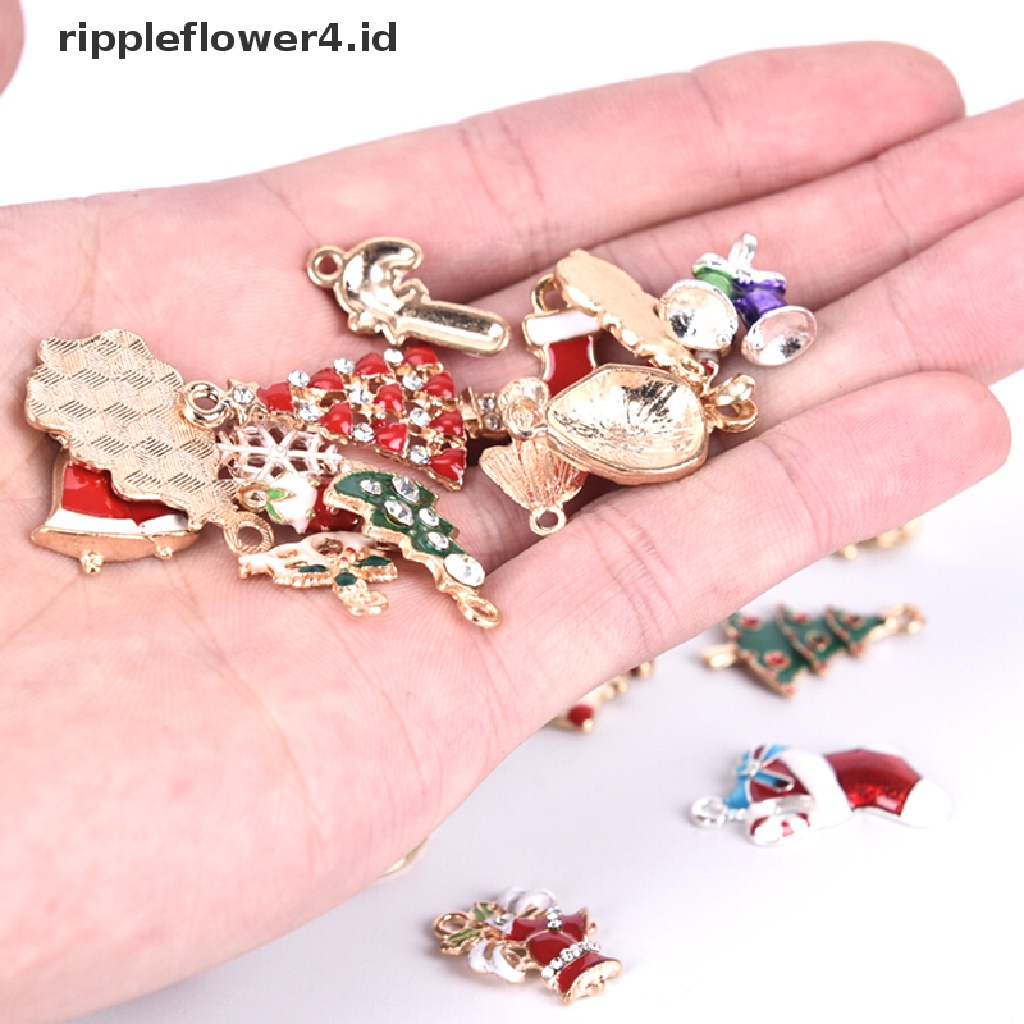 {rippleflower4.id} 20pcs/set Enamel Alloy Campur Natal Ch Liontin Perhiasan DIY Craft Making~