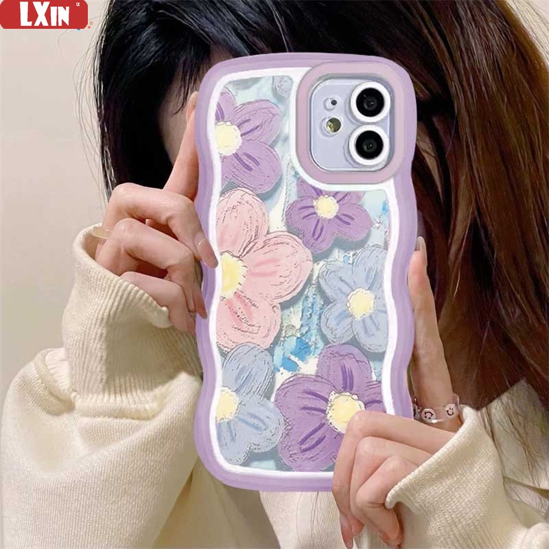 New Case Realme 10 C33 C30 C31 C35 C21Y C25Y Realme C11 C25 C17 C15 C12 C3 C2 Realme 7i 5 5i 6i 7 Pro Lukisan Cat Minyak Bunga Ungu Tepi Gelombang TPU Phone Case Cover