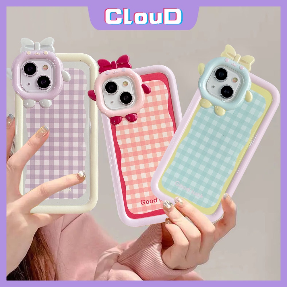 Fashion Colorful Lattice Case Realme C31 C31 C35 C25 C21 C11 C17 C15 C30 C25Y C25s C21Y Realme 9i 8i 7i 6i 5i 5s 5 C3 C2 C1 Lucu 3D Bow Monster Lens Soft Tpu Penutup Belakang