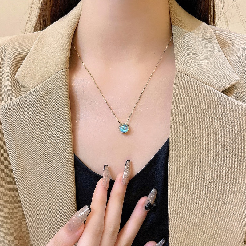 Mewah Mimpi Biru Baja Titanium Kalung Wanita Fashion Choker Necklaces