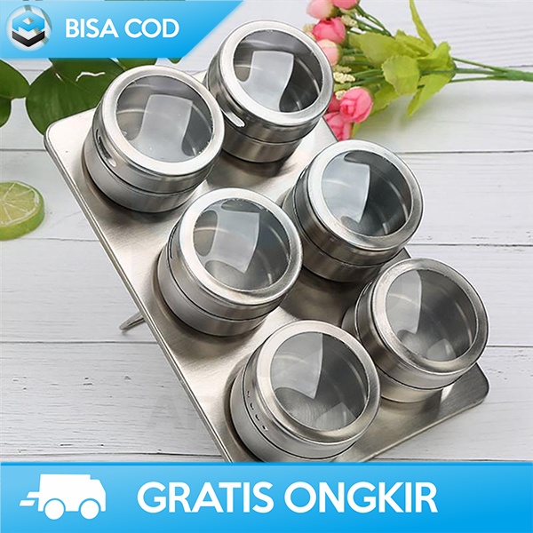 TEMPAT BUMBU MAGNETIK WADAH PENYIMPANAN GARAM GULA LADA SPICE JAR C121