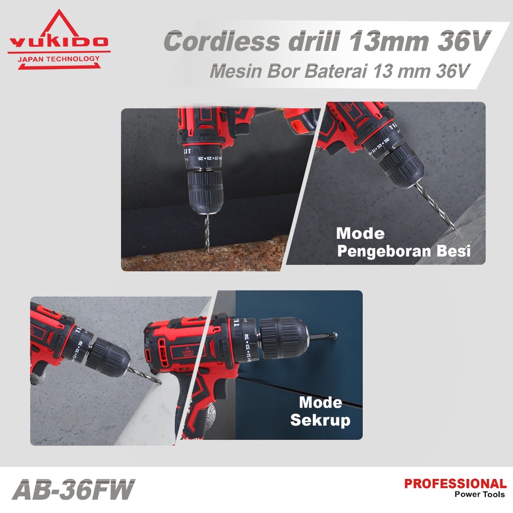 BISA COD! 36vf Mesin bor 2baterai cas 10mm bor listrik murah bor tangan baterai besi tembok Beton kayu - Cordless Drill bor cas with 2 baterai/kasus/charger bor impact baterai