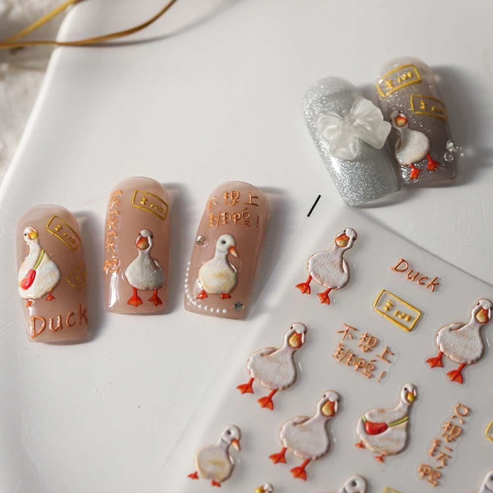 Mxbeauty Stiker Kuku Imlek Fashion Relief Tahun Baru Nail Art FU Karakter Manicure Aksesoris Bebek Dekorasi Nail Art
