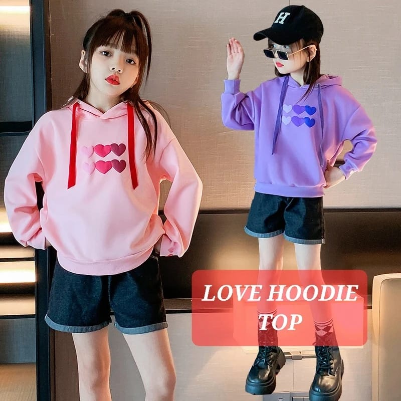 LOVE HOODIE TOP BAJU ATASAN SWETER SWEATER ANAK REMAJA PEREMPUAN FASHION KOREA IMPORT CEWEK