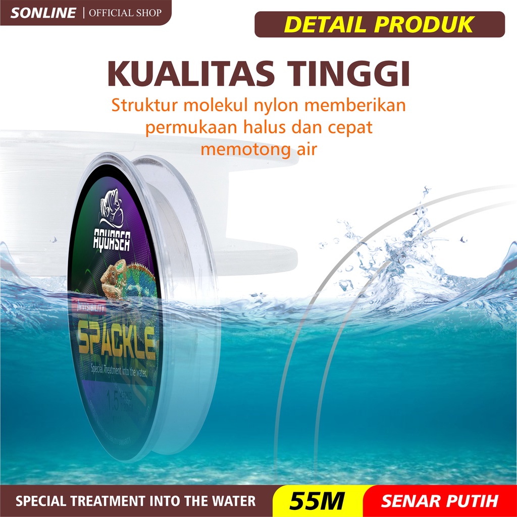 SONLINE Senar Pancing Warna Putih Nilon Garis Fishing Line Memancing Garis Sub Utama Senar Pancing Ikan Line Fishing Speckle Bunglon Senar Pancing Nilon Senar Titik Tak Terlihat Garis Invisible Line Nylon