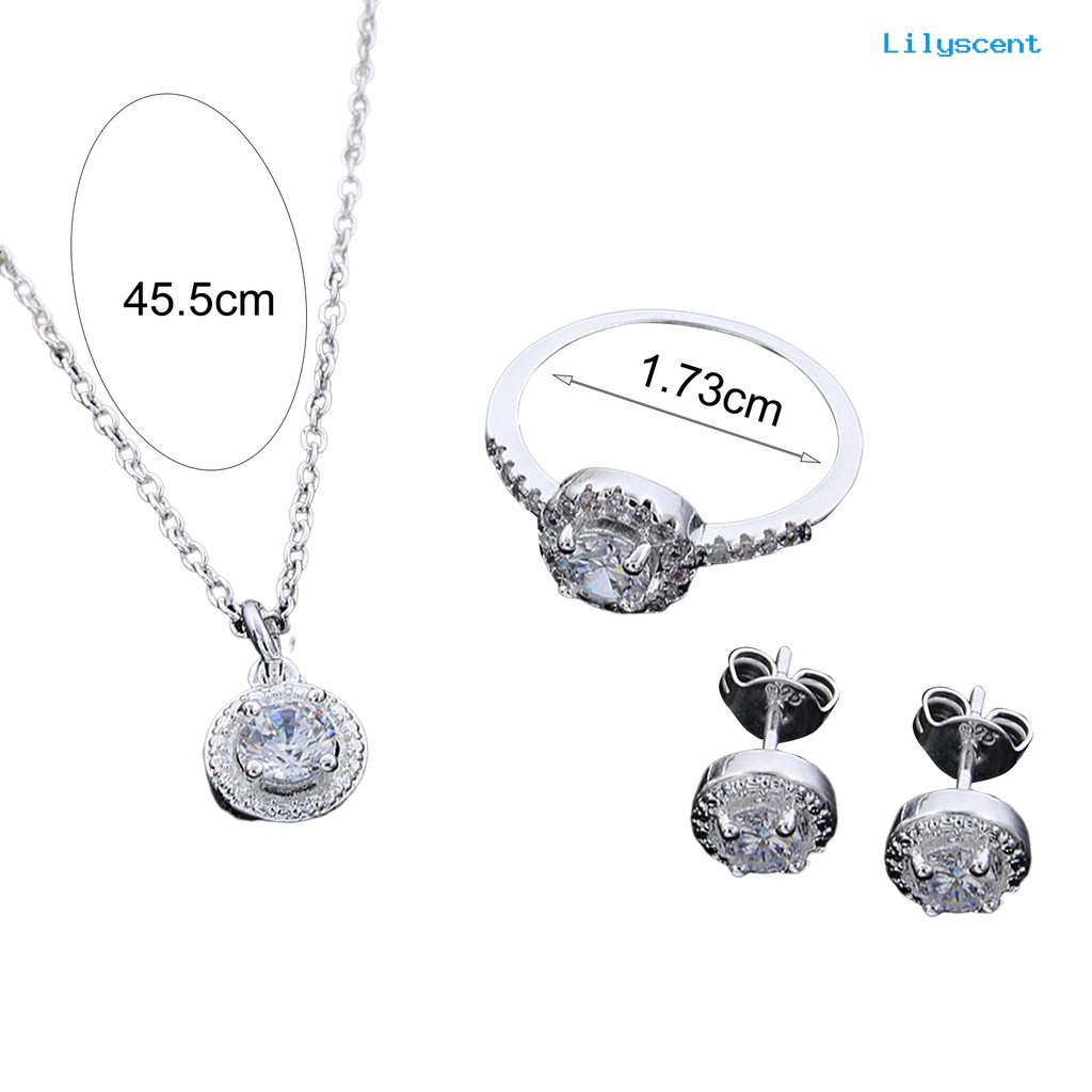 [LS] 1set Set Perhiasan Wanita Elegan Temperamen Mengkilap Berkilau Electroplating Berdandan Hadiah Cubic Zirconia Pendant Kalung Stud Anting Cincin Set Pernikahan Pernyataan