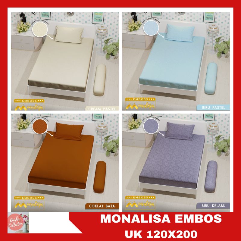 RC Seprei/Sprei Polos Embos Ukuran Single 120x200 cm Monalisa Tinggi 20 cm Free Sarung Bantal Guling