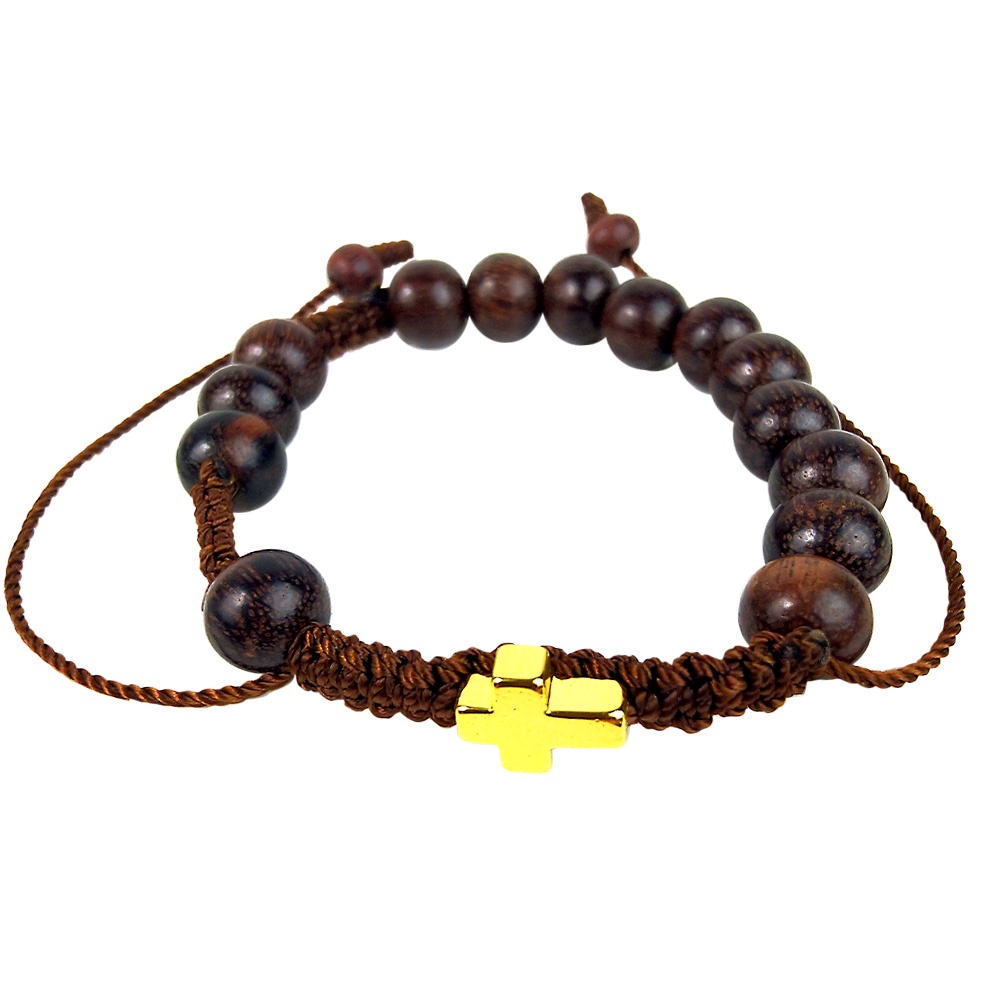 Rosario Gelang Manik Kayu Galih Asem Tarik Ulur Model Simpul Rajut Salib Batu Hematite