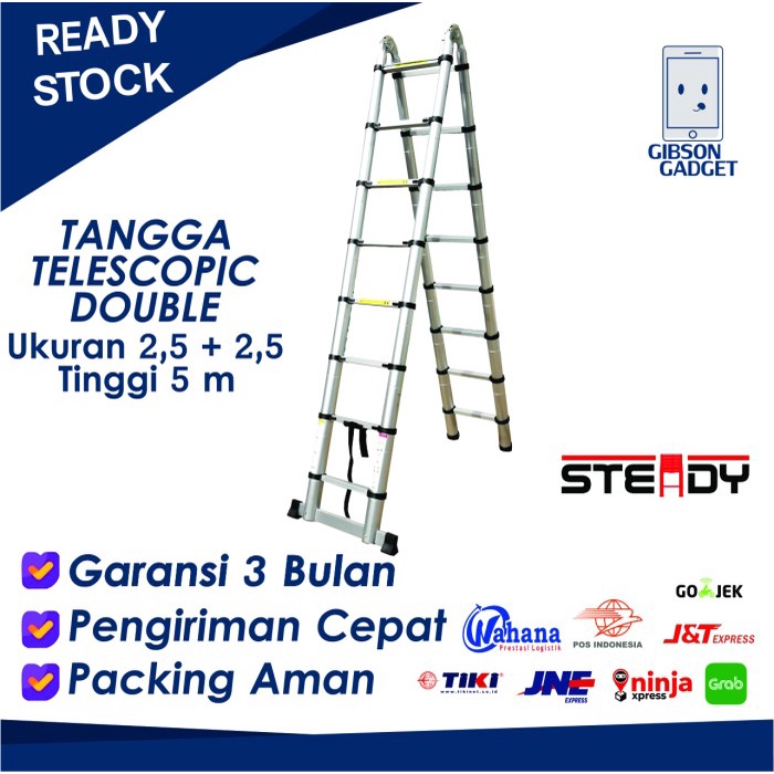 Tangga Aluminium Teleskopic Telescopic 5m 2.5+2.5 meter double lipat
