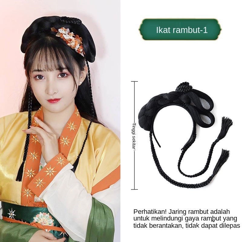 Delunashop IMLEK Wig Rambut Palsu anak dan dewasa hanfu Terintegrasi Kuno Han Cina Pakaian Pemula Tangan untuk Penyandang Cacat Sanggul Pesta Malas Pemodelan Ming Gaya kostum Kuno SanPalsu Hanfu Cina Gaya kostum Kuno Sanggul rambut