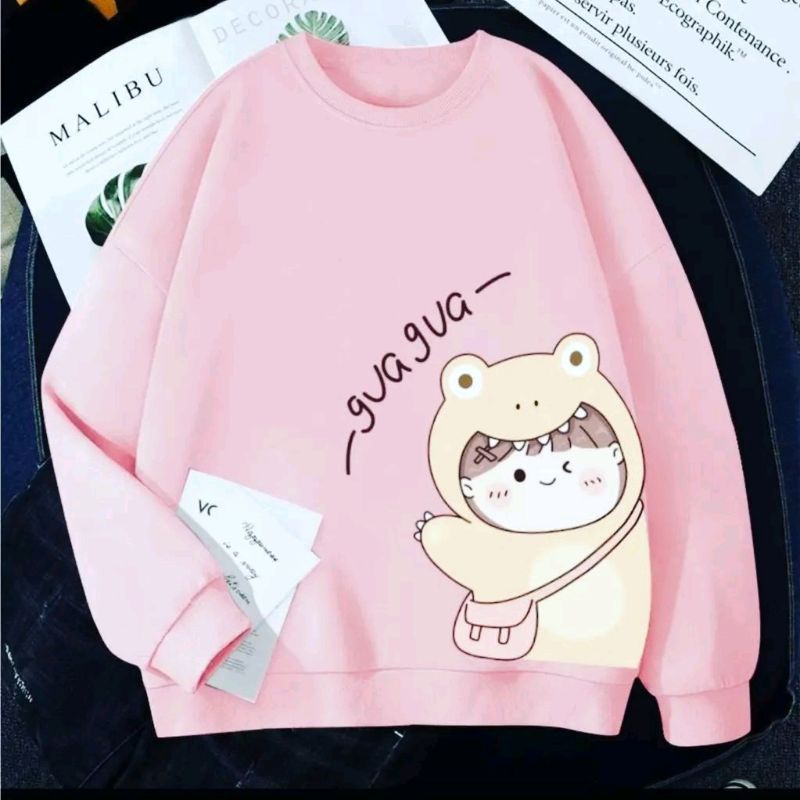 SWEATER CREWNECK WANITA GAMBAR GUA GUA BONEKA BAHAN FLEECE PREMIUM ATASAN JAKET HOODIE CEWEK BRANDED