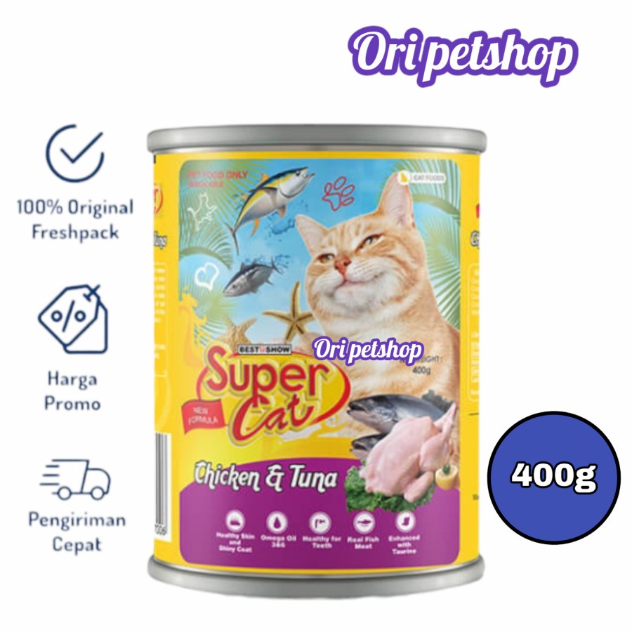 Supercat Kaleng Chicken Tuna Wet Cat Food Makanan Basah Kucing 400g