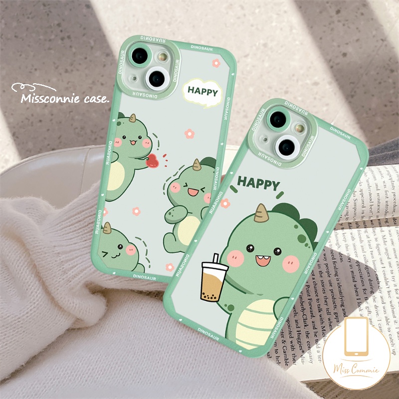 IPHONE Soft TPU Case Compatible Untuk Iphone7 8 Plus 6 6S Plus 11 12 13 14 Pro Max XR X XS Max SE 2020cantik Lucu Kartun Dinosaurus Kecil Minum Teh Susu Soft TPU Back Cover