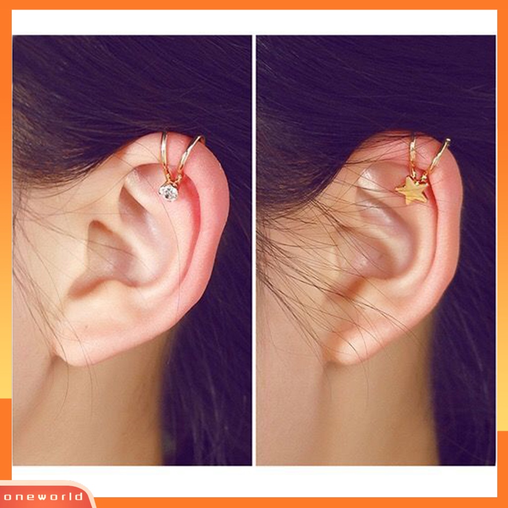 [WONE] 2pcs Manset Telinga Bentuk U Wanita Elegan Anting Bintang Berujung Lima Untuk Pacaran