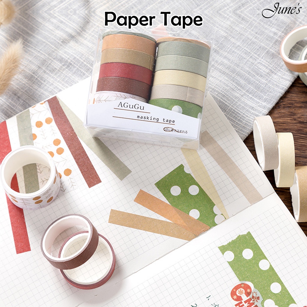 

10Rol Paper Tape Selotip Multiwarna Scrapbook Decoration Album Menghias Kado