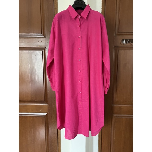 Kemeja Tunik Wanita Lengan Panjang, Fuschia (E024)