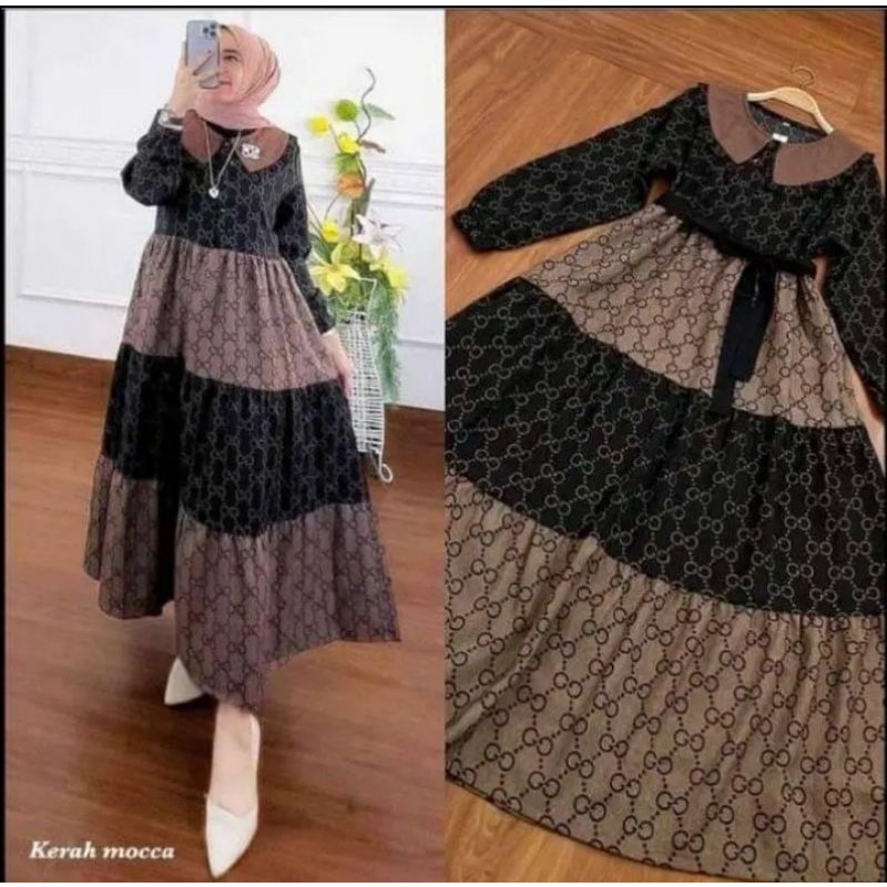 Midi Dress Wanita Dewasa Terbaru 2022 Bahan Rayon Premium Atasan Muslim Gamis Kekinian Susun Rempel