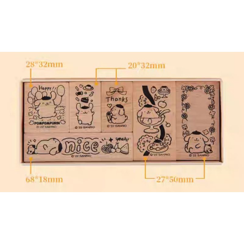 

6 pcs 12.6 x 5.4 x 2.6 wood stamp stempel kayu sanrio pompompurin