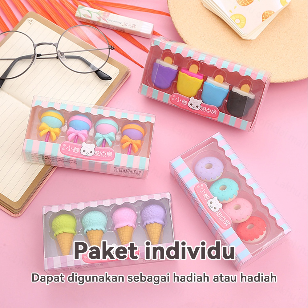 JCHO 4pcs/set penghapus pensil kartun/set penghapus lucu