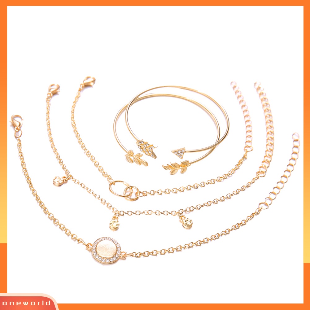 [WONE] 4pcs/set Berongga Dikait Lingkaran Pesona Panah Ujung Terbuka Bangle Rantai Gelang Perhiasan