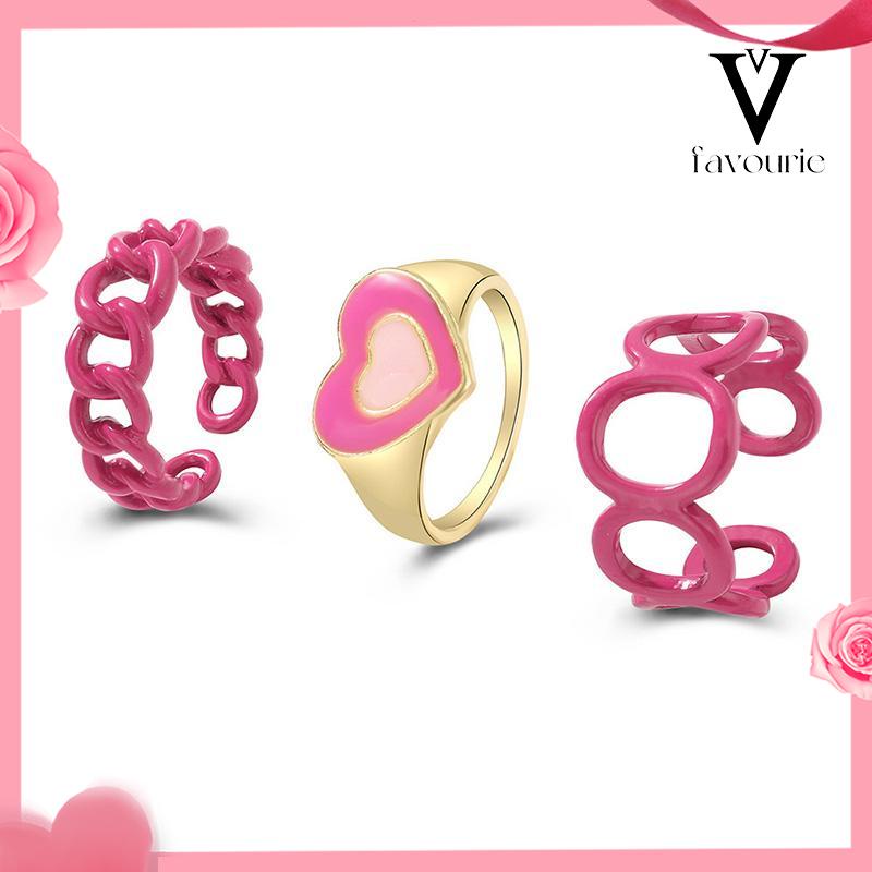 COD3PCS Heart Geometry Rings Cincin Geometri Jantung Cincin Mode Menetes Minyak yang Dapat Disesuaikan untuk Aksesoris Perhiasan Wanita-FA