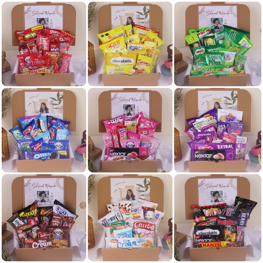 

Hampers Snack Box | Hampers Lebaran | Hampers Tahun Baru | Gift Box | Kado Ulang Tahun | Kado Wisuda | Kado Anniversary | Valentine | Hadiah