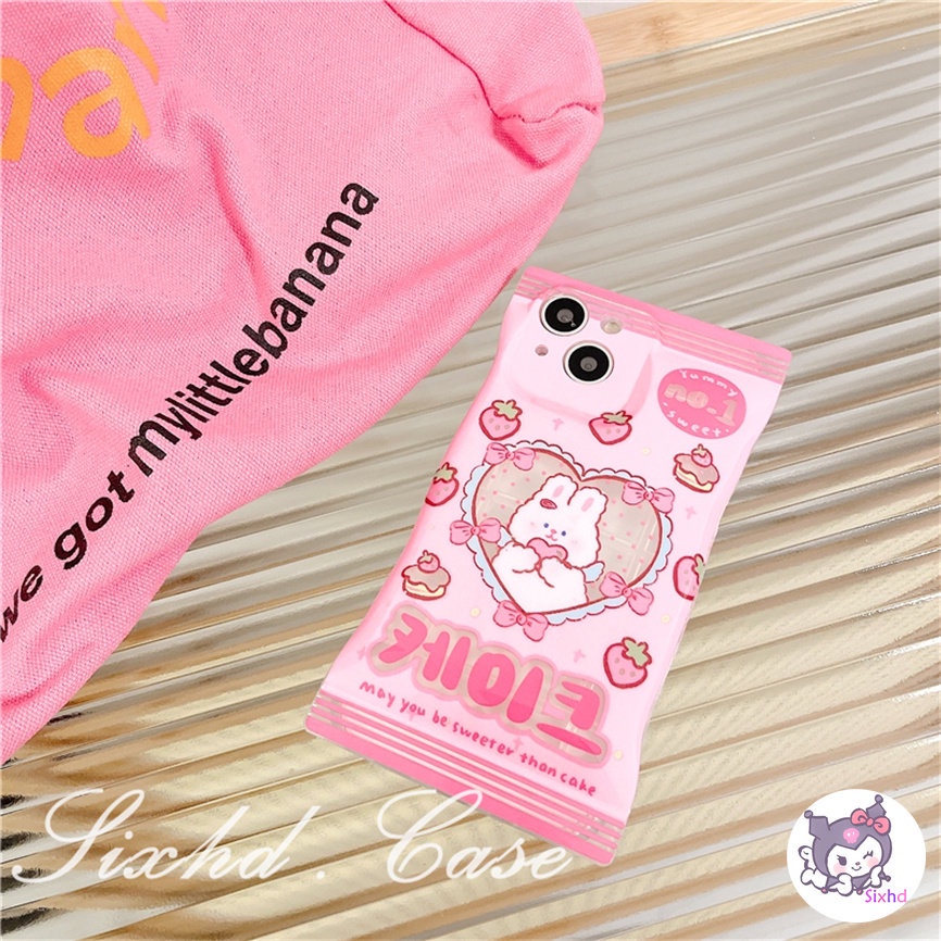 Realme C55 C35 C31 C30 C25 C25Y C21Y C25s C15 C12 C11 C21 C20 C3 9Pro+ 9i 8i 7i 6i 5i Narzo 50i 50A Prime Snack Bag Case Cartoon Pink Love Heart Rabbit Phone Case Soft Cover