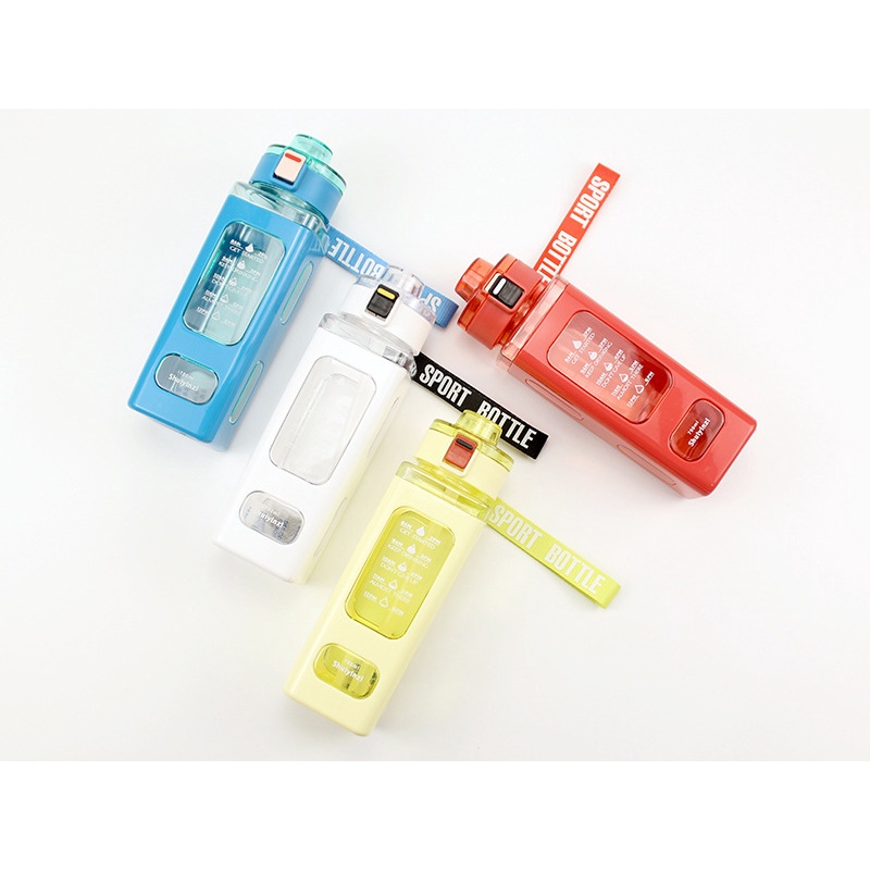 Botol Minum SPORT 700ml Air Lucu BPA Free Korea Square Bear Water Large Capacity Bottle Sport Olahraga Student Portable with Straw Plastic 700 liter Stiker Hias Dekorasi Motivasi Boba