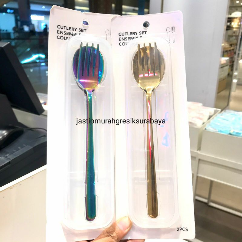 CUTLERY SET MINISO SENDOK EMAS MINISO PERALATAN MAKAN MINISO