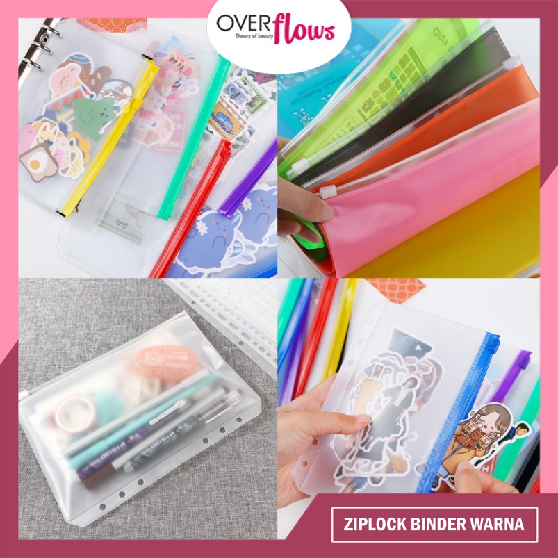 OVERFLOWS.ID  ZIPLOCK SLEEVE WARNA WARNI BINDER A6 ZIPLOK KANTONG ZIPPER BINDER A5 A7 CARD MURAH