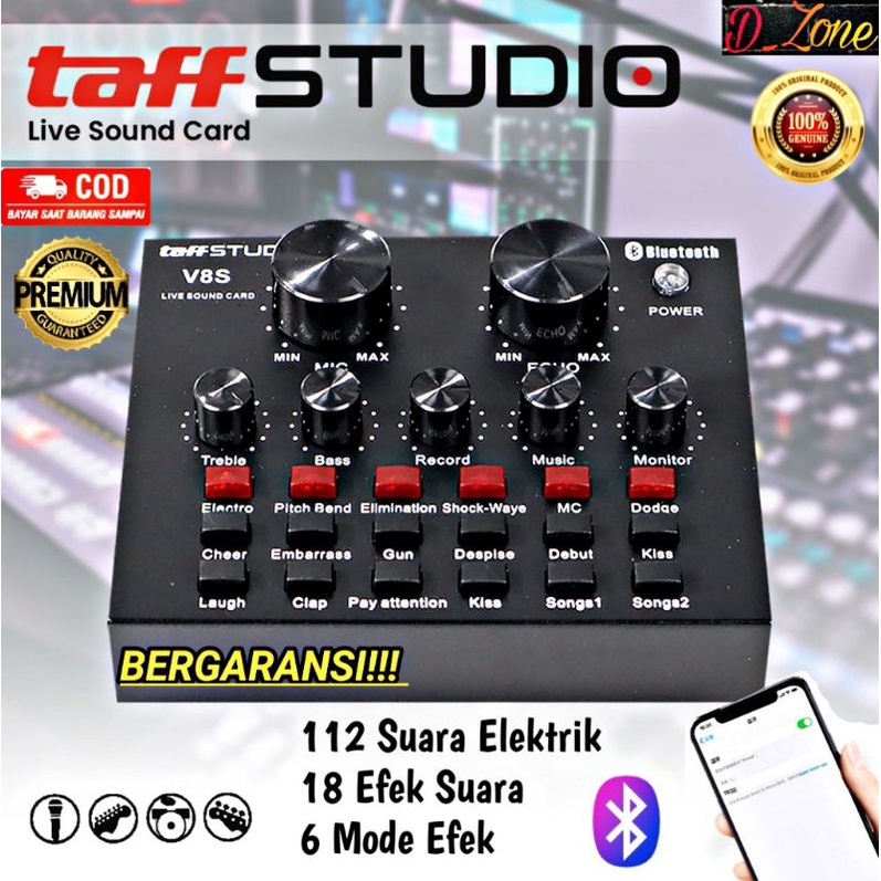 TaffSTUDIO Mixer Bluetooth V8S Audio USB External Soundcard Live Broadcast Microphone Headset V8S