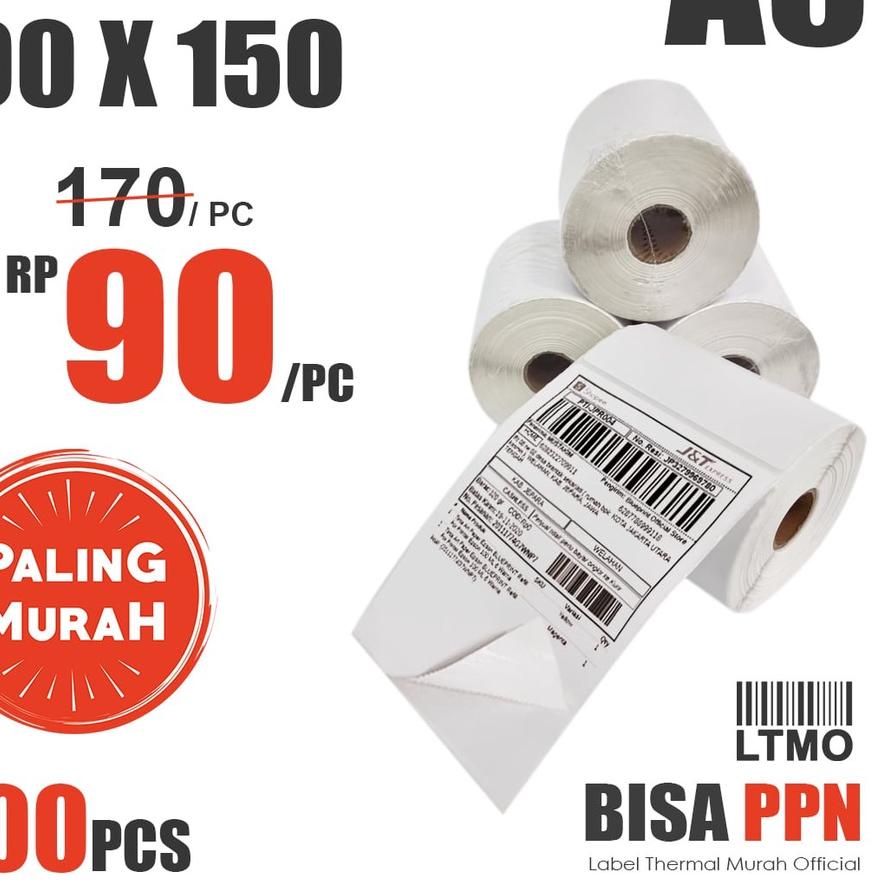 

Promo! Label Bare 100 x 150 A6 kertas stiker thermal 500 pcs .. .. .. ..