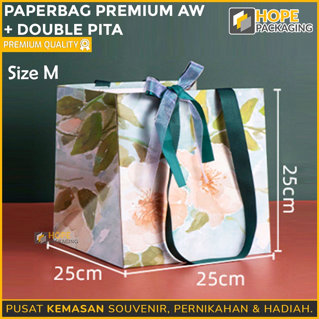 [ ISI 1 PCS ] Paperbag Premium AW + Double Pita / kotak Hadiah souvenir  Ulang tahun /  paper bag pita / tas hadiah romantis