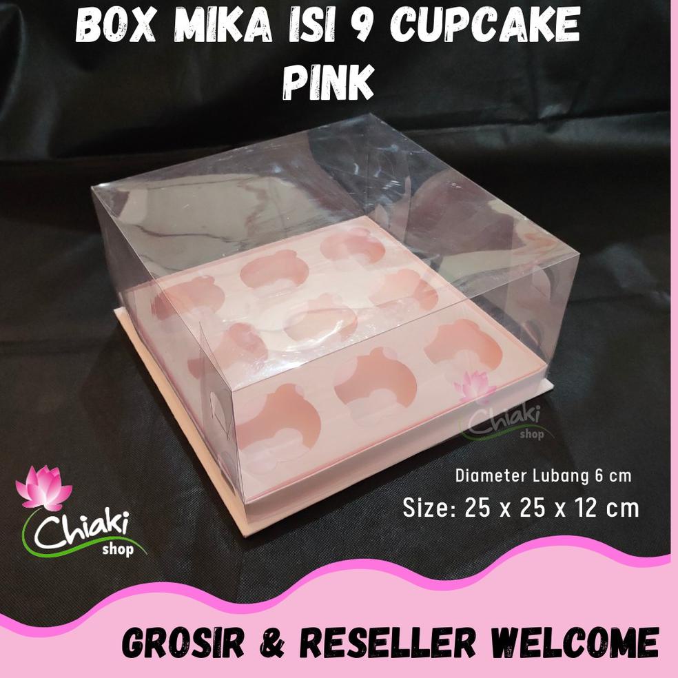 

[F-T8T] ✓] Box Mika PINK Uk 25 x 25 x T. 12 cm Cupcake isi 9 Cake Pudding Tart Dus Emas Karton Tebal CHIAKI-trending