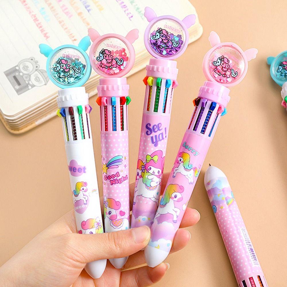 Nanas 4 Pcs/Set 10warna Bolpoin Rainbow Unicorn Hadiah Siswa Sekolah Perlengkapan Kantor Multi-Warna Mark Pen